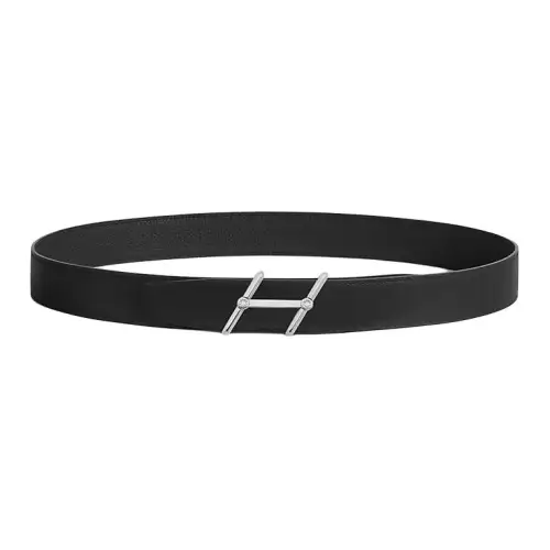 HERMES Swing Stainless Steel Calfskin Leather Belts Men's Width 3.2cm