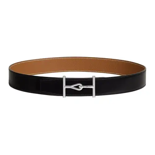 HERMES Jumbo Cow Leather Belts Men's Black Width 3.8cm