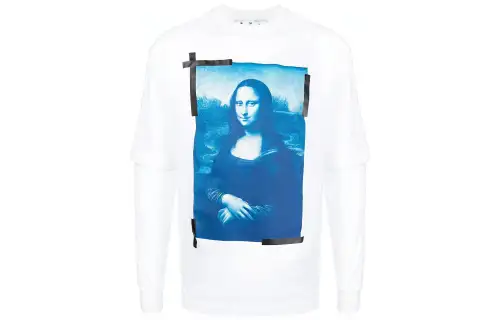 Off- Monalisa-print long-sleeve cotton T-shirt