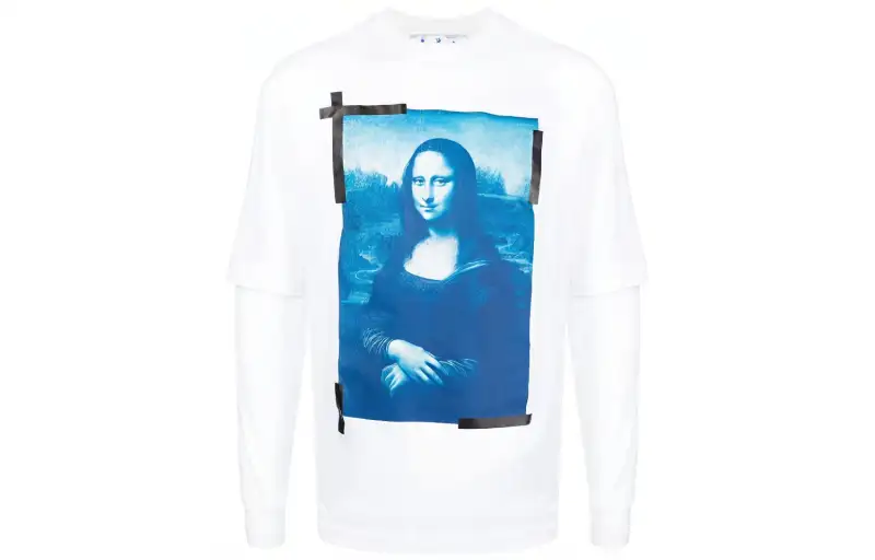 Off- Monalisa-print long-sleeve cotton T-shirt