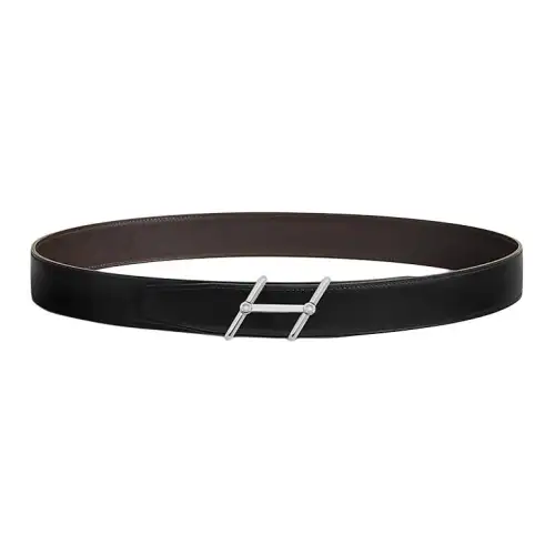 HERMES Swing Cow Leather Belts Men's Black Width 3.2cm