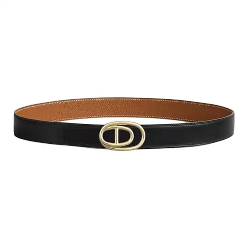 HERMES Leather, Brass, Metal Plated Calfskin Leather Belts Men's Width 3.2cm