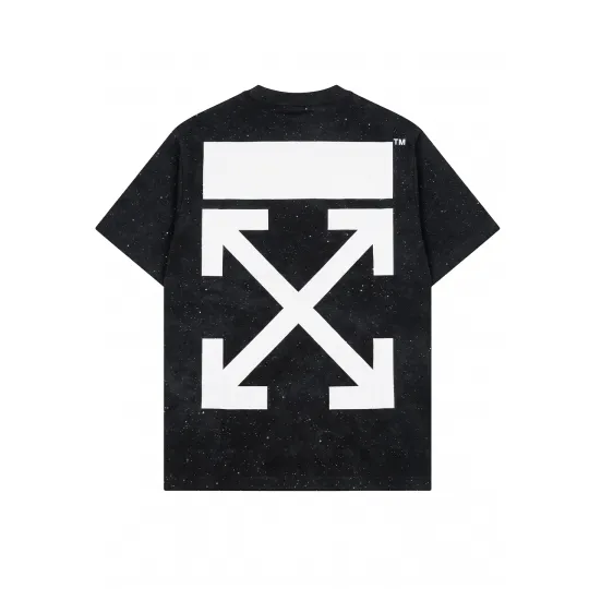 OFF-WHITE SS26 Американская улица, ночное небо, сверкающие бриллианты, старинный дизайн со светящимися стрелками, модная легкая роскошная тенденция, универсальная футболка с короткими рукавами крупного бренда, одинаковый стиль для мужчин и женщин
