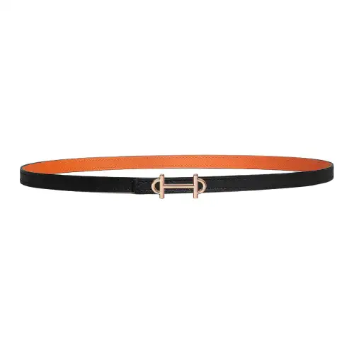 HERMES Gamma Cow Leather Belts Women's Black Width 1.3cm