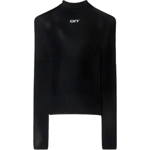 OFF-WHITE logo-print open-knit turtleneck jumper