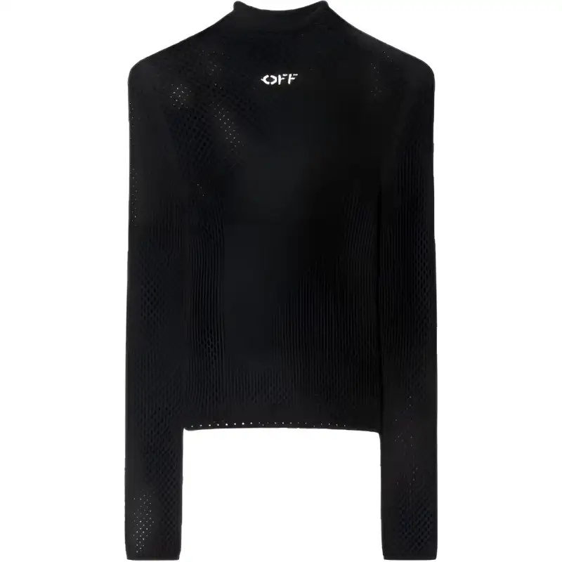 OFF-WHITE logo-print open-knit turtleneck jumper