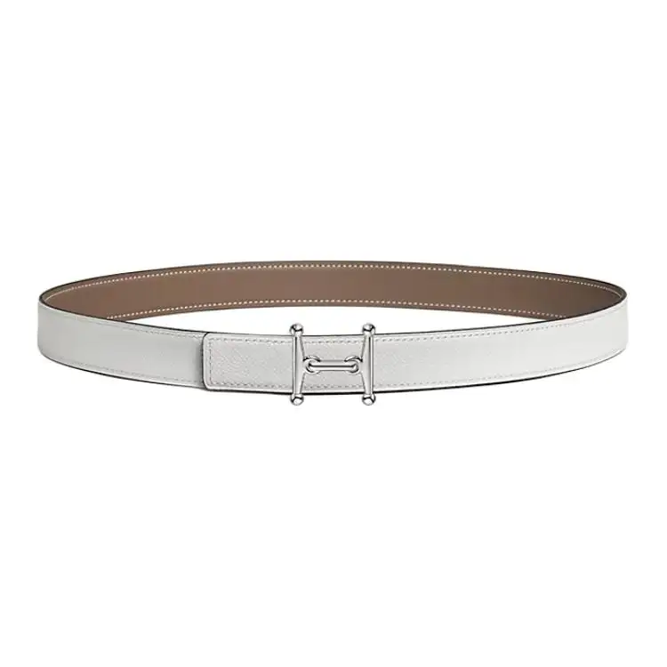 HERMES Mors Leather, Palladium Plated Metal, Calfskin Leather Belts Women's Width 2.4cm
