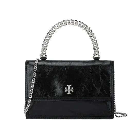 TORY BURCH Kira Сумка-тоут через плечо из овчины с цепочкой и верхней ручкой, мини-женская, черная