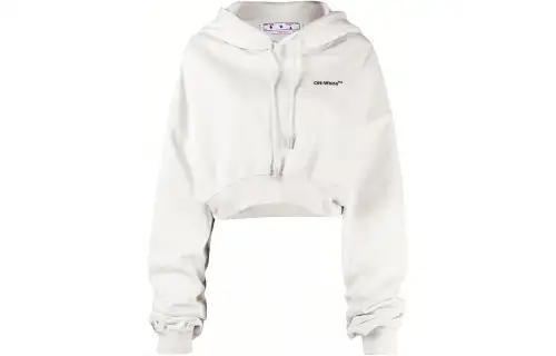 OFF WHITE Women's Helvetica Logo Crop Over Hoodie Beige/Black