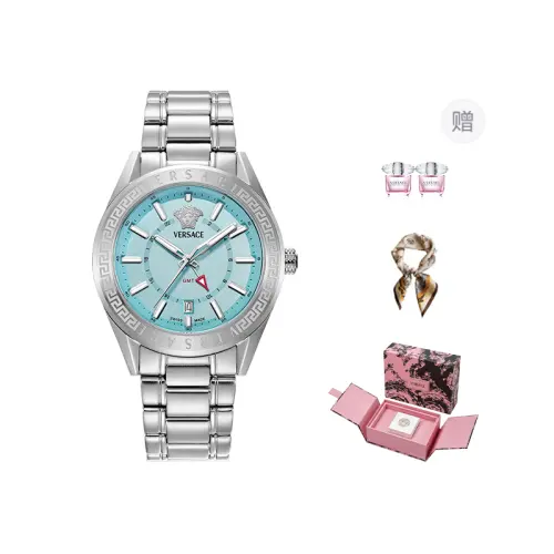 VERSACE Versace, quartz watch strap stainless steel, blue dial, men's watch, one bead bracelet, gift box, perfume for leisure, trend calendar, quartz mechanism, 42mm, light luxury style