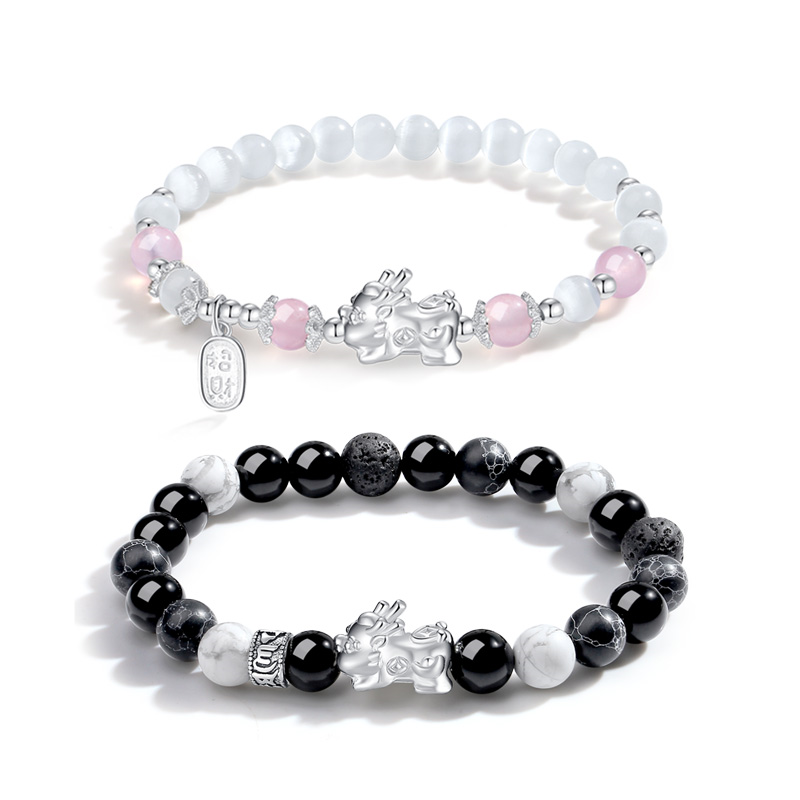 Silver bracelet, one bead bracelet, commemorative Japanese agate organic birthday charm for friend for men and women, custom-made, 925 sample silver, for luck, for beloved