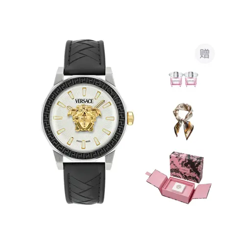 VERSACE Versace, leather quartz watch strap, white dial, men's watch, perfume, trend waterproof gift box, quartz mechanism, print, for beloved