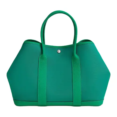 HERMES Garden Party Officier Canvas With Negonda Calfskin Handbag 36 Women's New Verona Green & Mint Green