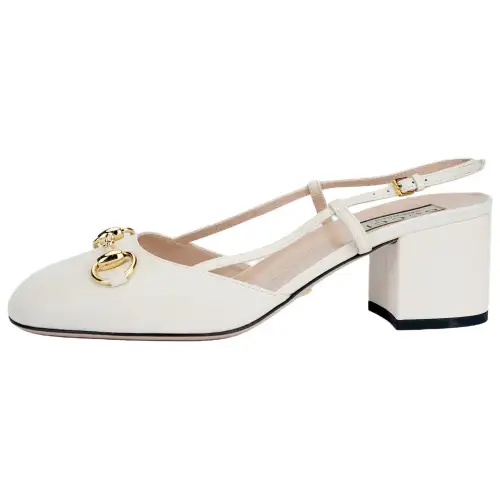 GUCCI Horsebit Chunky Heel High Heels 5.5cm Women's White