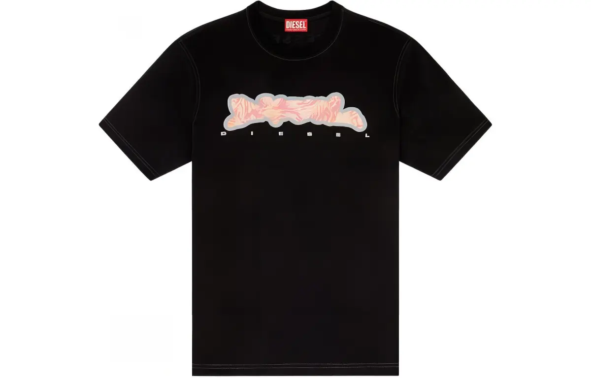 DIESEL T-Shirts Men's Black Crew Neck Moderate Straight Fit