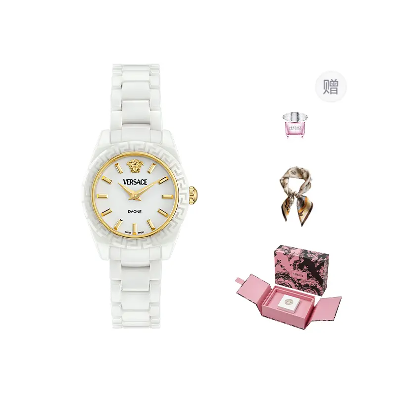 VERSACE Versace, quartz enamel, watch strap, black dial, women's watch, perfume, fashionable trend waterproof gift box, quartz mechanism, 28mm, for every day