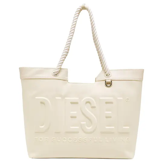 DIESEL SS26 SUPER LUCKY DAY Культовый трехмерный логотип Ручная сумка на плечо из хлопка и искусственной кожи Женская кремовая