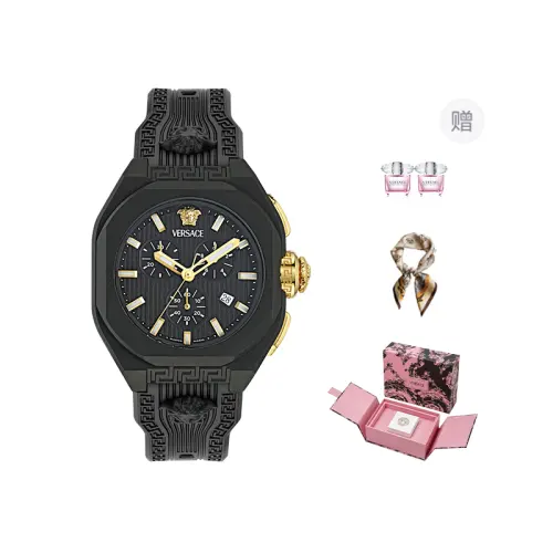 VERSACE Versace, polyurethane quartz watch strap, black dial, men's watch, perfume, gift box, universal calendar, quartz mechanism, three-eye chronograph, for beloved