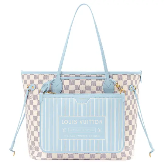 LOUIS VUITTON NEVERFULL Классическая сумка-тоут в шахматном порядке из воловьей кожи Сумка на плечо Средняя женская светло-голубая и сиреневая