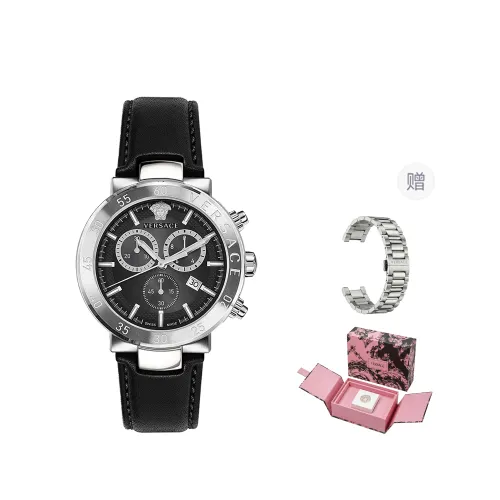 VERSACE Versace, quartz watch strap stainless steel, black dial, men's watch, perfume, gift box, waterproof sports calendar, quartz mechanism, three-eye chronograph, for beloved