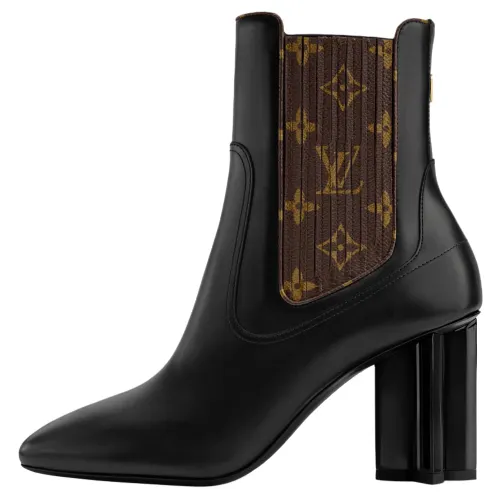 LOUIS VUITTON Silhouette Calfskin Short Chelsea Boots 8cm Women's Black