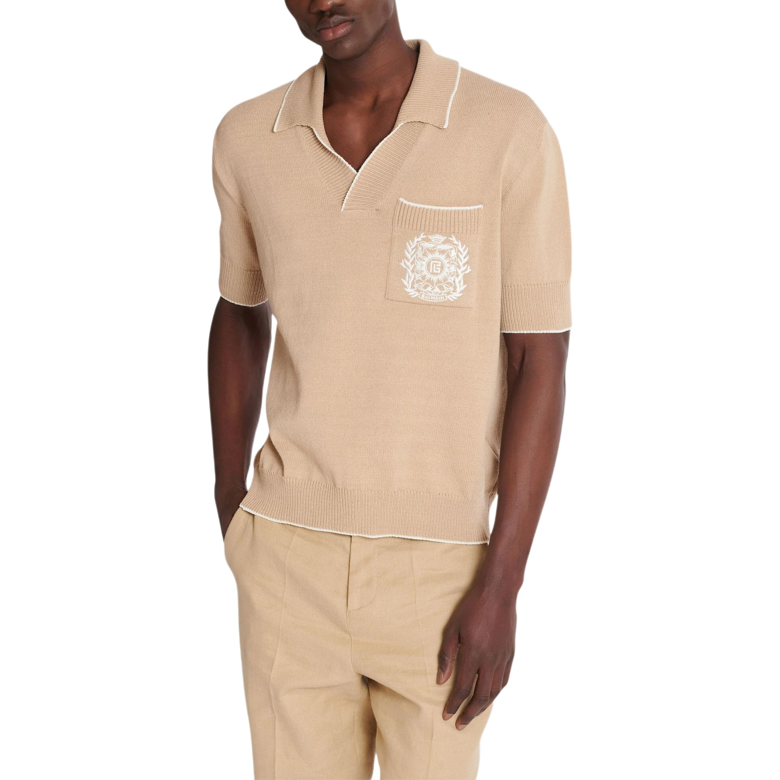 Мужская футболка BALMAIN SS25 VLogoPolo (бежевая) — фото 3
