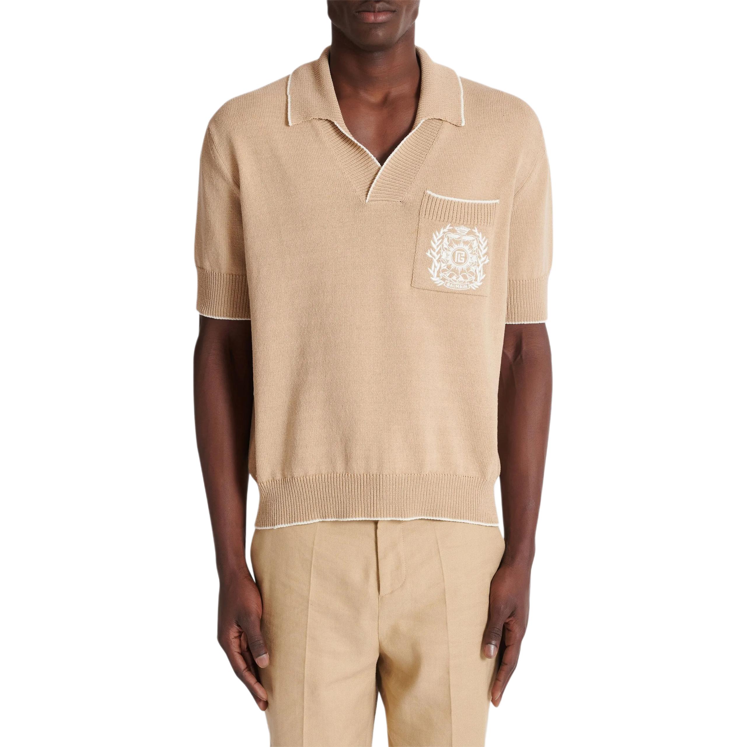 Мужская футболка BALMAIN SS25 VLogoPolo (бежевая) — фото 2