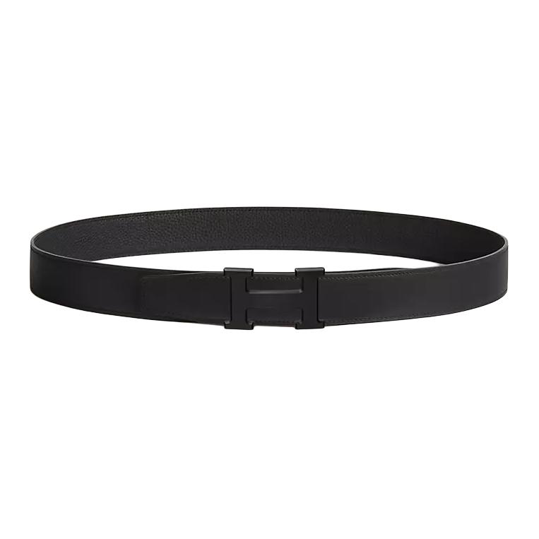 HERMES Hermès H belt buckle double-layer design black buckle double-sided leather belt calfskin belt men's 3.2cm