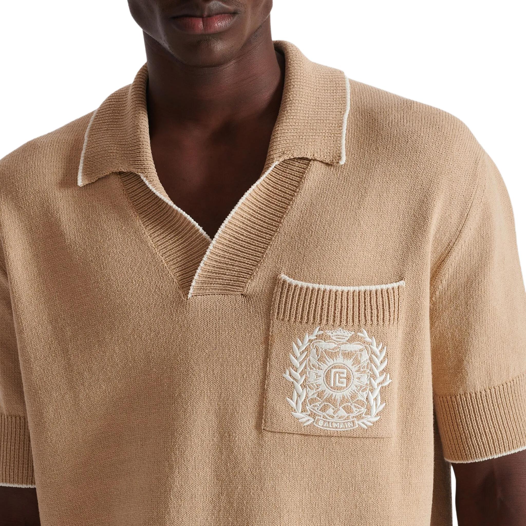 Мужская футболка BALMAIN SS25 VLogoPolo (бежевая) — фото 7