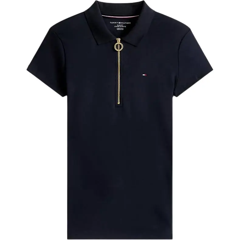 Tommy Hilfiger Fit Essential Zip Polo T Shirts Polo Shirt Women's Marine Blue