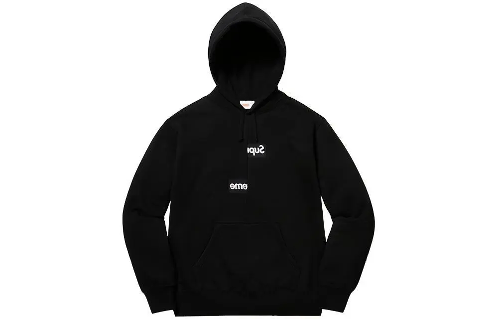 Supreme Off Center Patchwork Logo Hooded Fleece Lined Sweatshirt Unisex Black