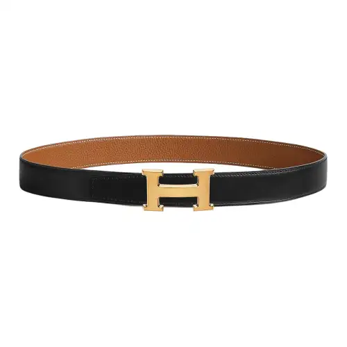 HERMES Calfskin Leather Belts Men's Width 3.2cm