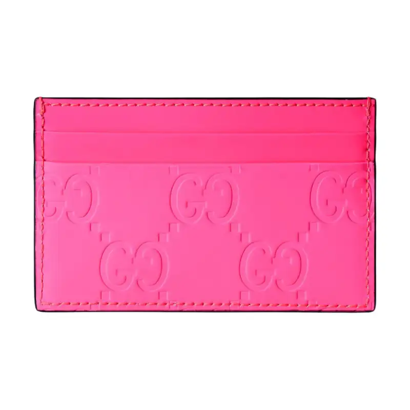 GUCCI Leather Card Holder Men's Pink