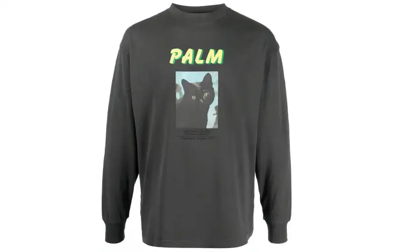PALM ANGELS Sweatshirts Men's Cement Black Crew Neck Moderate Regular