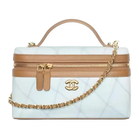CHANEL Chanel 26M coco-Beach Beach Series Золотая этикетка с двойным логотипом C и бриллиантами Кожаная сумка-коробка на цепочке Сумка через плечо Женская Голубая