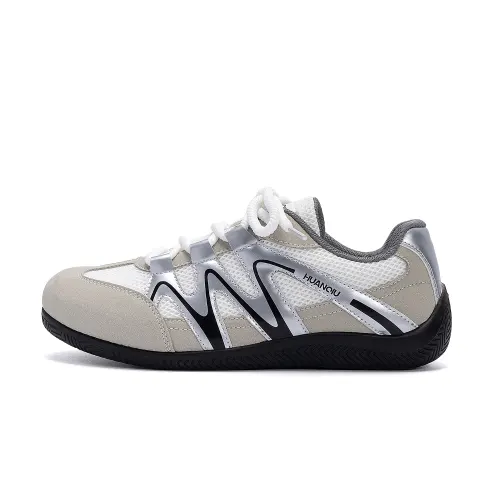 Global HUANQIU mesh synthetic leather, classic and simple, campus retro, Hong Kong style, American sports, student party, national trend, comfortable, increased wrapping, light and breathable, low-cut lifestyle shoes, same style for men and women, silver gray