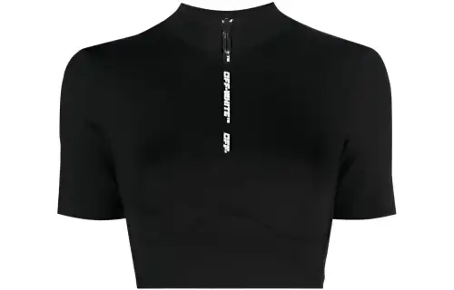 OFF WHITE Crop Tops Women's Black Crew Neck Moderate