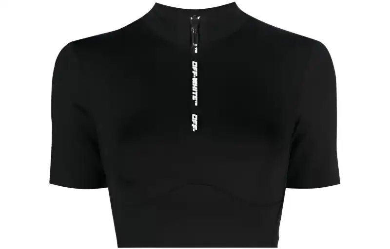 OFF WHITE Crop Tops Women's Black Crew Neck Moderate