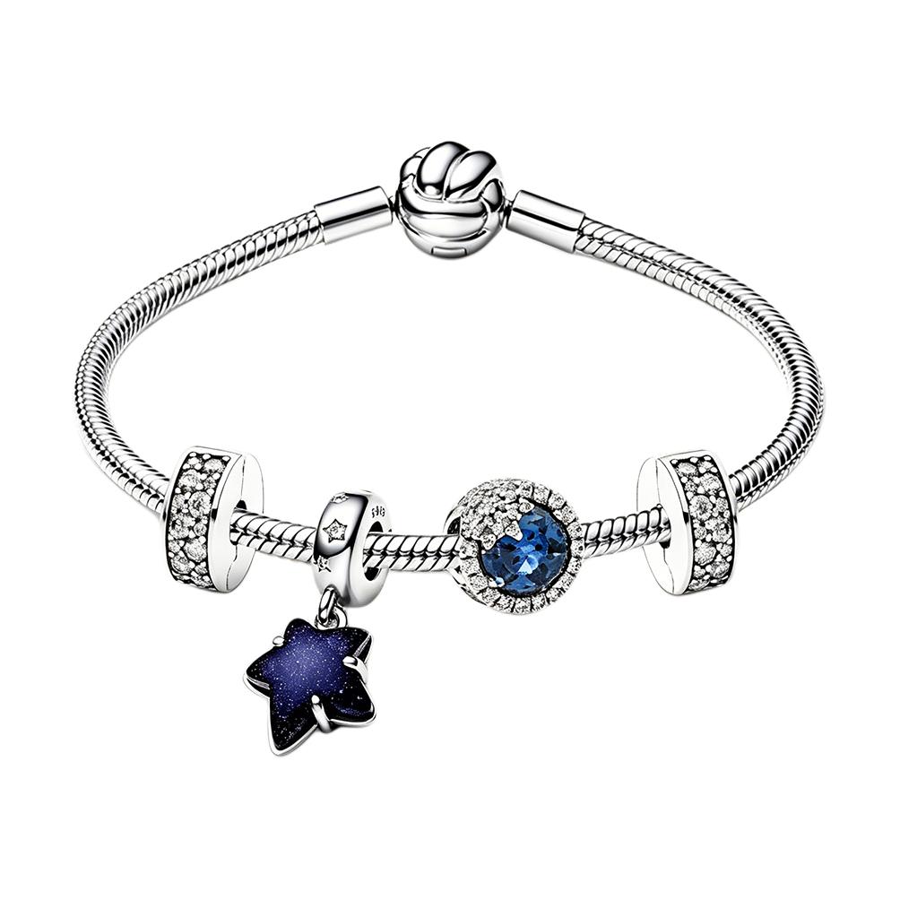 Женский браслет Pandora DIY 925 (серебристо-синий)
