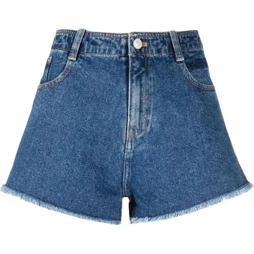 KENZO Mid Rise Fringed Edge Denim Shorts