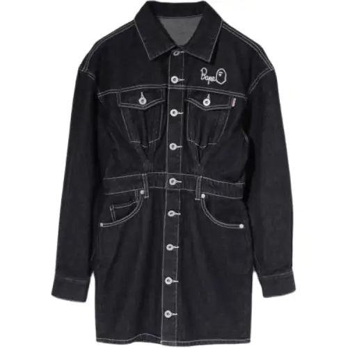 A BATHING APE Denim Jackets Women's Black Lapel Moderate Straight Fit