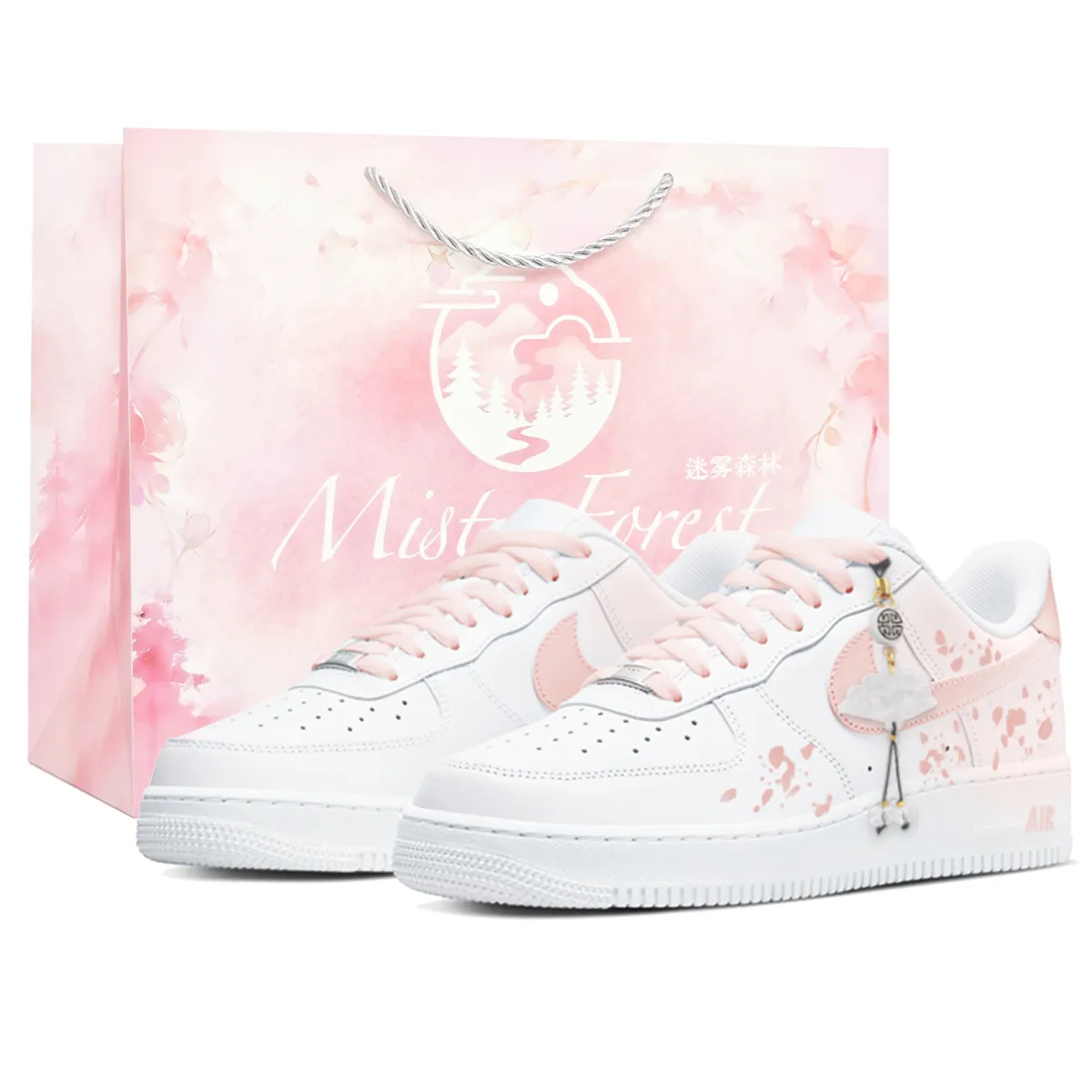Nike Air Force 1 Slip Resistant Abrasion Resistant Low top Skateboard Shoes Women's Pink White