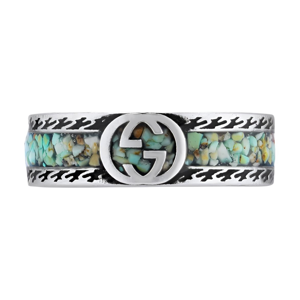 GUCCI Gucci Double G Series Interlocking Double G Silver Gift Bag Silver Jewelry 925 Silver Enamel Ring Women's
