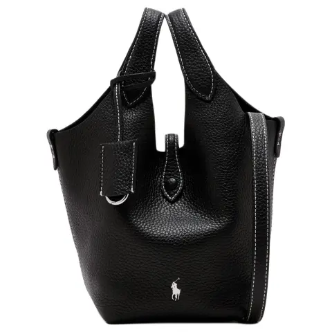 Polo Ralph Lauren Polo Play Grain Calfskin Tote Handbag Small Women's Black