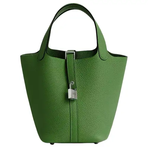 HERMES Picotin Lock Clemence Bullock Leather Basket Bag, Bucket Bag, Handbag 18 Women's A8 Yuka Ribbon Green