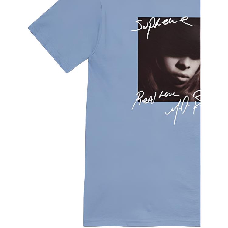 Футболка Supreme FW19 Week 1 Mary J. Blige Tee Magenta (сине-серая) — фото 3