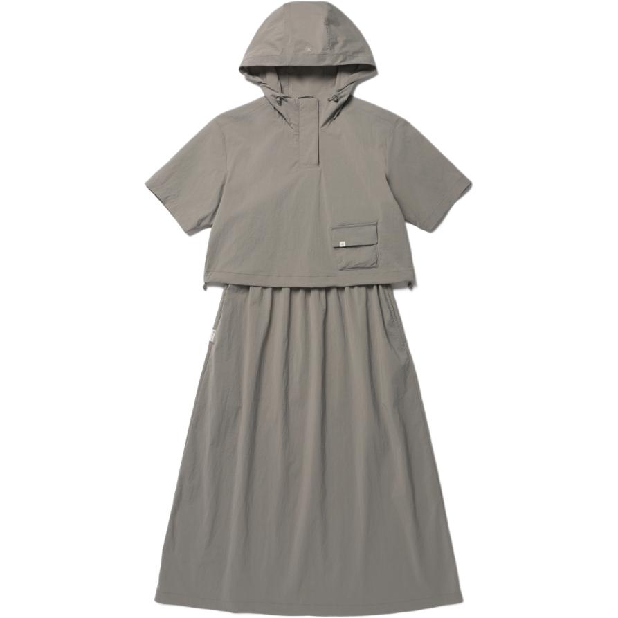 Snow peak Xuefeng Root solid color hooded loose short-sleeved dress women's style
