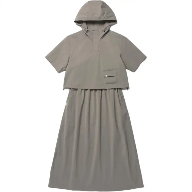 Snow peak Xuefeng Root solid color hooded loose short-sleeved dress women's style