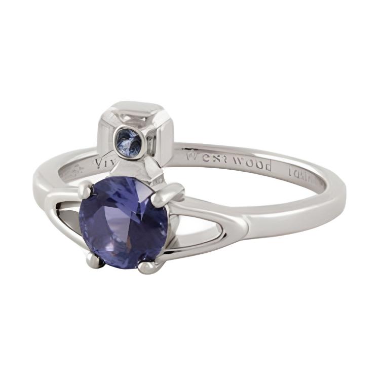 Vivienne Westwood Reina Galaxy Saturn Series Fashionable and Eye-catching Iconic Prong Set Saturn Shape Design Ring Women’s PLATINUM / LAVENDER CZ