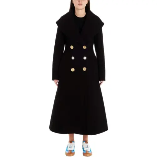 LOEWE Coats Women's Black Lapel Moderate Straight Fit
